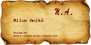 Milus Anikó névjegykártya